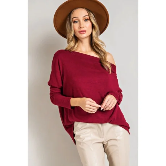 SOLD OUT Ruby Hacci Soft Long Sleeve Off Shoulder Tunic Dolman Knit Top - Picture 3 of 5